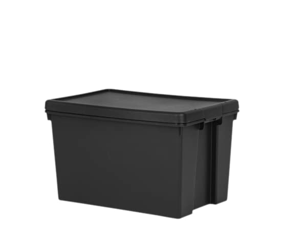 62L Large Wham Black Wham Bam 100% Recycled Plastic Containers with Air tight Snap Lid Stackable Strong Heavy Duty Storage Box Organiser Toys Shoes Storage Box for Home Office Garage (1)