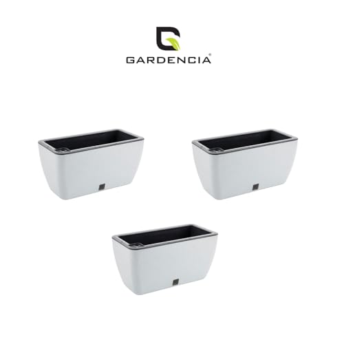 Image of GARDENCIA Self Watering Flower Pots for Outdoor Indoor Gardening /Rectangle Big Plant Pot with Polypropylene UV Material /Decorative Modern Gamla (Recta Big Stone White, Pack of 3)