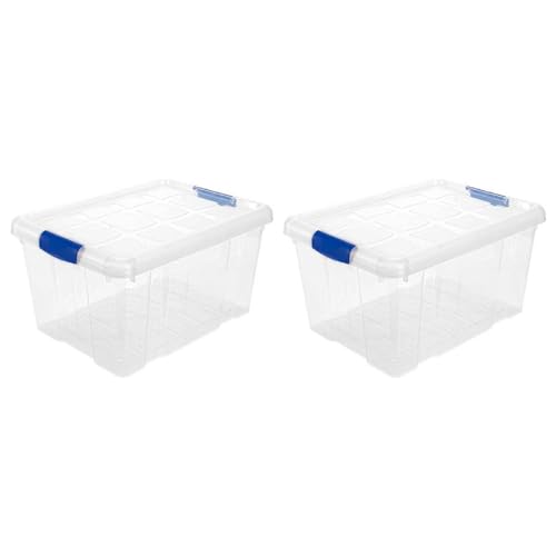 AC   Pack de 2 Cajas de ordenación de plástico Transparente N.º 1. Contenedor para almacenar Libros, Ropa, Mantas. Capacidad 16 litros. Dimensiones Aprox.: 39,6 x 29,6 x 21,5 cm