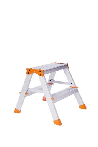 Image of ELEVATE Nova Aluminium 2-Step Ladder, Orange, 47 x 39 cm, Foldable Lightweight Household Ladder, 150 kg Load Capacity