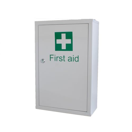 IndustraCare Large Metal First Aid Medicine Cabinet - Lockable, 2 Keys Provided, Wall Mountable (Large - 46cm x 30cm x 14cm)
