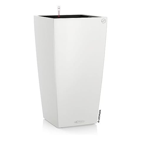 Lechuza 13160 Cubico Color 22 Self-Watering Planter for Indoor and Outdoor Use, 9" x 9" x 16", White Matte Cover