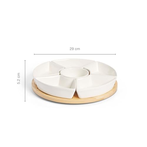 Vencier Lazy Susan Rotating, Revolving Dip Set Snack Bowl Serving Platter with 6 Ceramic Dishes Dips, Snacks & Appetisers - Image 6
