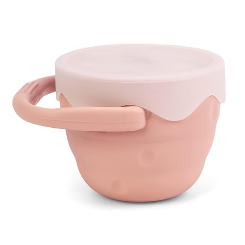 Image of Moonkie Baby Snack Cups for Toddlers No Spill, Collapsible Silicone Containers for Girl, Snack Catchers with Lid for Kids (Folding Rose Pink)