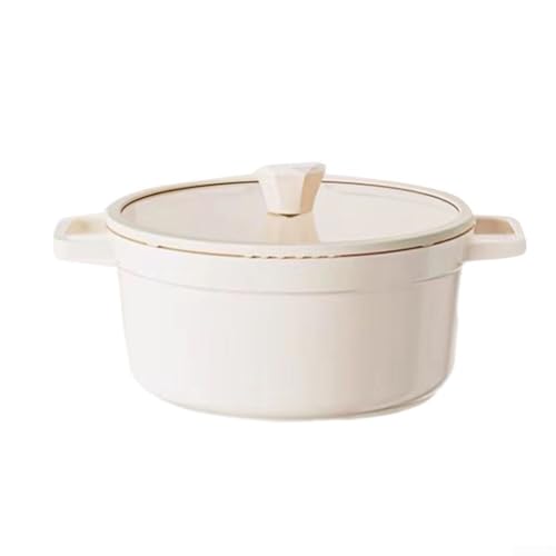 Sopa de presión de doble oreja, olla de estofado, olla antiadherente de cerámica para cocina de inducción de gas (blanco)