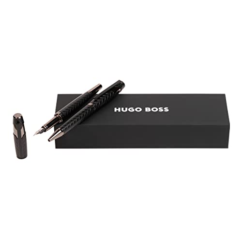 HUGO BOSS Stifte-Set Chevron Black HPBP252A (Kugelschreiber & Füllfederhalter) | Geschenkbox