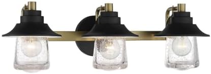 Minka Lavery 4893-685 Westfeild Manor Clear Seedy Glass Bath Vanity Wall Mount Fixture, 3-Light 180 Total Watts, Sand Coal w/Soft Brass