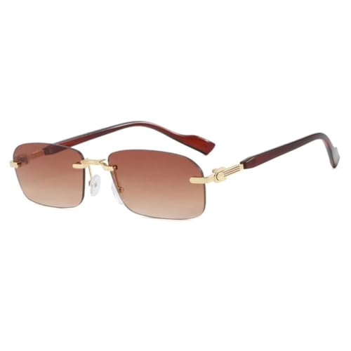 Lunettes de soleil sans monture punk marron et doré avec protection UV400 pour homme et femme