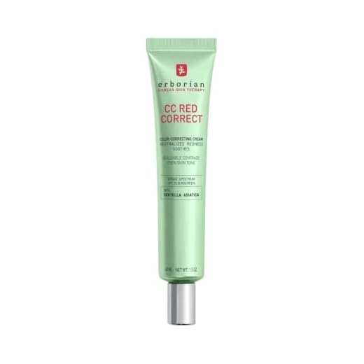 Erborian CC Red Correct - Skincare-First Green Color Corrector with Centella Asiatica, Illuminating Color Corrector with Redness Coverage & SPF 25 - Cica, Korean Skincare, 1.5 Oz