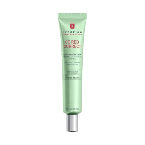 Erborian CC Red Correct - Skincare-First Green Color Corrector with Centella Asiatica, Illuminating Color Corrector with Redness Coverage & SPF 25 - Cica, Korean Skincare, 1.5 Oz