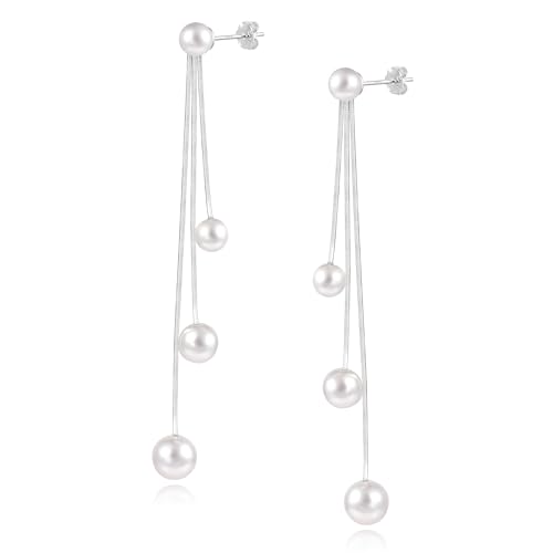 ALEXCRAFT Boucles d'oreilles Femme Argent en Perles, Boucle d'Oreille Longues Pendante, Boucles...