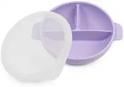Prato/Tigela em silicone com tampa e divisórias para bebês. Roxo