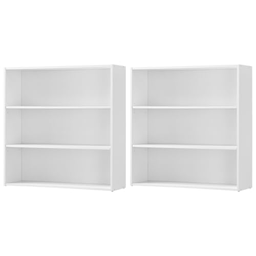Image of VASAGLE Set of 2 Bookshelves, 31.5 Inches Wide, 3-Tier Open Bookcases with Adjustable Storage Shelves, Floor Standing Units, Cloud White ULBC173T14-2