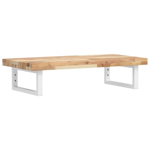 GeenYuu Estantería para lavabo, montaje en pared, acero y madera de acacia, 100 x 40 cm, color blanco, armario bajo con espacio de almacenamiento, mueble de baño para invitados, compartimento de