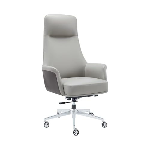 FOH Stylish Grey Faux Leather Upholstered Executive Office...