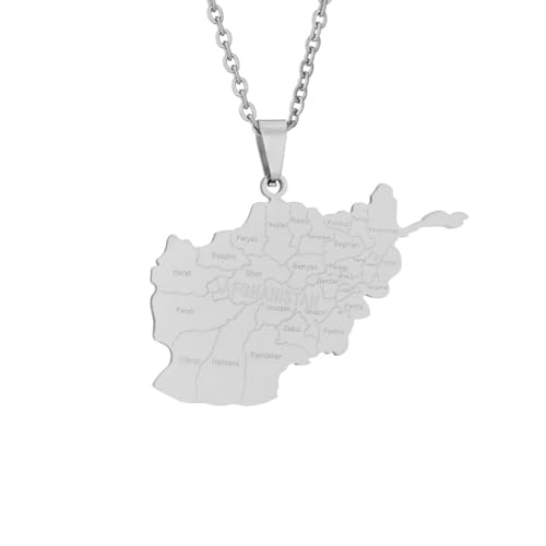 Macracrua Collier léger avec pendentif carte de l'Afghanistan en acier inoxydable, bijou unisexe minimaliste, 60cm Chain, Acier inoxydable, Pas de pierre précieuse