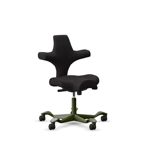 Image of HAG Capisco Standard Chair-Moss Green Frame-Upholstered Black Onyx Vinyl