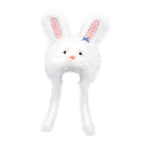 Rabbit Ear Hat Winter Plush with Windproof Strap for Outdoor Stage Performance Holiday Photo Props White