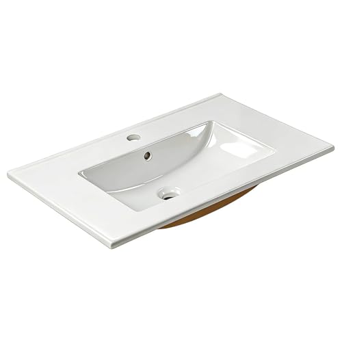 NUESTRA VIDA Vasque À Encastrer, Lavabo à poser 70 Lavabo en Porcelaine pour Salle de Bain Rectangulaire, Blanc Brillant 71×46×16 cm