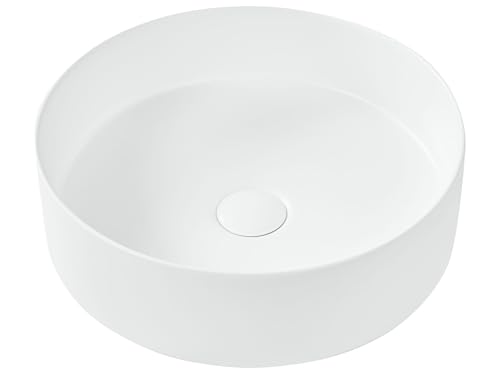 Lavabo en Céramique 40 cm Rond Salle de Bain Evier Vasque Blanc Mat Calig