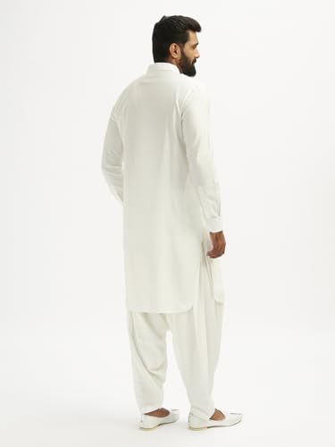 Image of VASTRAMAY Men's Black and White Viscose Pathani Kurta Set, Traditional Pathani Khan Suit Set in Viscose Fabric, and Salwar Patiala Pyjama for Weddings & Festival, Ethnic Outfit | Independence Day