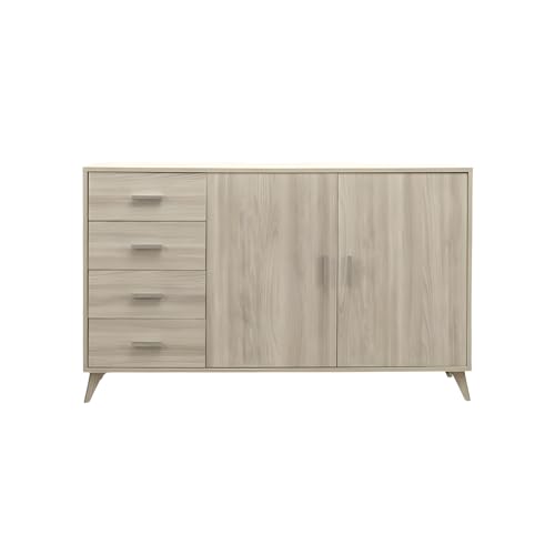 Mondo Viro Aparador 2 puertas y 4 cajones 'Panama' moderna de entrada, 153 x 41 cm (Olmo claro/Olmo claro)