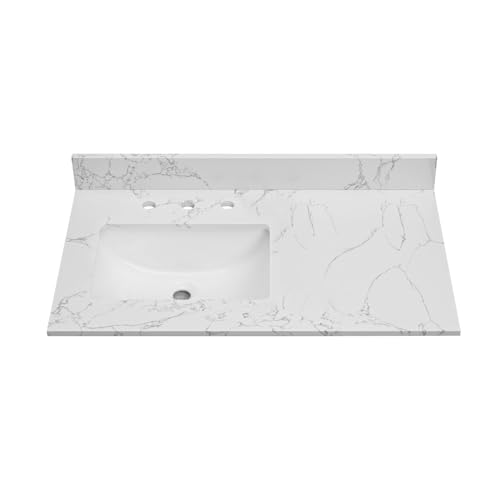EQLOO 36 Inch Engineered Stone Bathroom Vanity Sink Top, with Undermount Rectangular Left Side Sink...