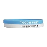 LIU JUN God Is First Bracelet, GOD IS FIRST IM SECOND Christian Rubber Bracelets Inspirational Engraved Bible Verses Cross Silicone Bracelet For Women Men Faith Gifts (blue-white)