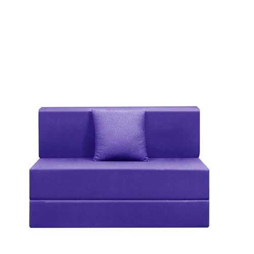 Image of Easy Foldable One Person Sofa Cum Bed Jute Fabric- Washable Cover- Including One Cushion- Size 3' X 6' Ft (Purple Color) Perfect for Home & Office for Guests