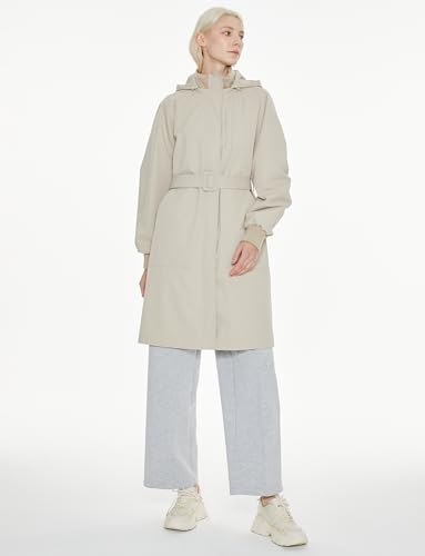 Orolay Women's Casual Hooded Raincoat Spring Light Jacket Zip Up Long Overcoat Warm Windbreaker with Belt4