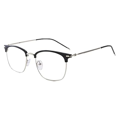 Shiratori Vintage Retro Half Frame Horn Rimmed Optics 43mm Clear Lens Glasses Silver Cover