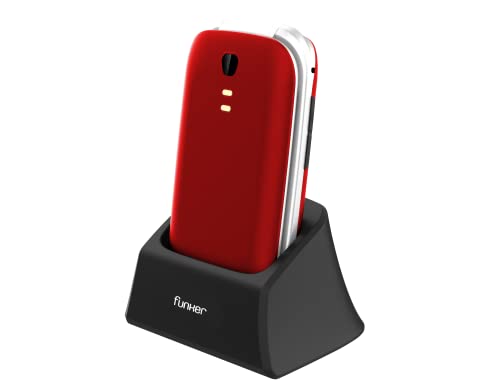 Funker E200 MAX Audio 2,Teléfono para Mayores,Audio Amplificado y Compatible con Audífonos,Pantalla XXL Letras Grandes,Teclado parlante,Botón SOS,Memorias directas y Fácil Uso,Batería 1000 mAH, Rojo