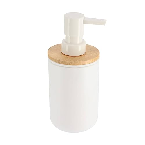 Tendance - Distributeur à Savon PS/Bambou 300 ML - Blanc/Bambou - Salle de Bain - Accessoire Salle de Bain à Poser