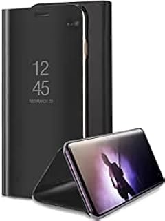 جراب انيق قابل للطي وشفاف ذو منظر ناعم وعاكس للمكتب بتصميم نحيف مضاد للصدمات واطار صلب لموبايل اوبو A53 - اسود، سيليكون