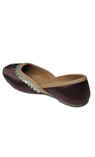 Image of Pluxh Women's Ethnic Jutti Shoes | Shiny Finish Mojari with Sequin Border | Soft Cushioned Slip-On Flats for Casual
