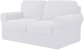 CHUN YI 5 Piece Stretch Sofa Cover, 2 Seater Slipcover with Two Separate Cushions and Backrests, Jacquard Spandex Fabric(2 Seater,Ivory)