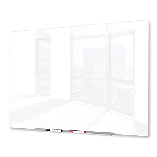 J&J worldwide Magnetic Glass Whiteboard 4' x 3' Ultra White, Large Frameless White Boards for Walls 47 x 35 Inches, Large Dry Erase Board for Office, Home, School