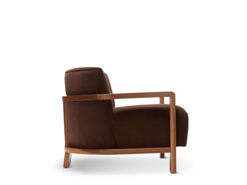 Image of Lakdi The Furniture Mid-Century Modern Accent Armchair with Walnut Wood Frame & Deep Brown Fabric Lounge Sofa Chair for Living Room | 5 Years Warranty | Free Assembly - 15185191