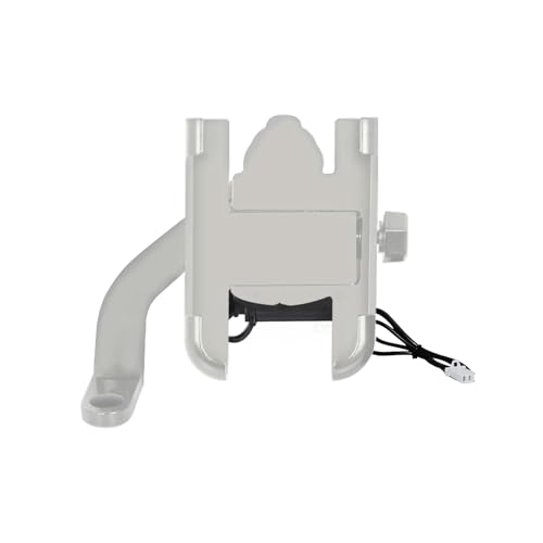 Image of HUMBLE Mobile Phone Holder with USB Charger Waterproof Easy Adjustable Rear View Mirror Mount Solid Metal Cradle Stand Suitable for Bike & Mobile Phones 3.5 inch to 7.0 inch (Silver)