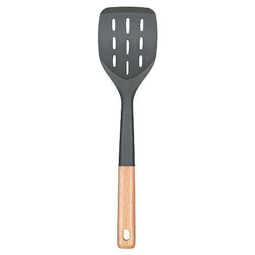 Nonstick Silicone Spatula, Non Scratch Flexible Edge for Pans, Slip Resistant comfortable Wooden Handle, Heat Resistant BPA-Free Kitchen Spatulas for Cooking, 13.2 Inch (Grey)