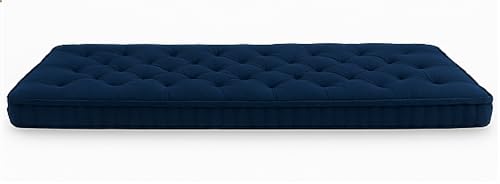Image of ATOOTFUSION Cotton Floor Mattress, 4 inch Thick Tufted Cushion, 72 x 30 inch, Foldable, Rollable Light Weight Cotton Mattress (Navy Blue)