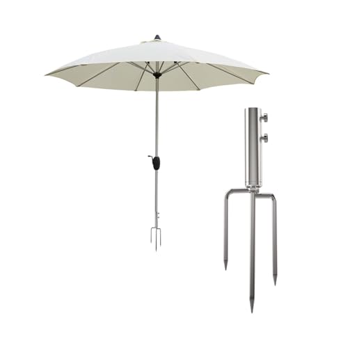 tintoke SchirmHalterMetall,36cm Abnehmbarer Sonnenschirmhalter Strand,Bodenanker fur Sonnenschirm aus Metall,Sonnenschirm Erdspiess Metall,Schirmständer Strand,für Outdoor,Strand,Garten usw.Silber
