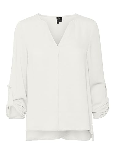 VERO MODA Damen Vmwilma V-Neck Fold-up Top Noos Bluse, Snow White, M EU