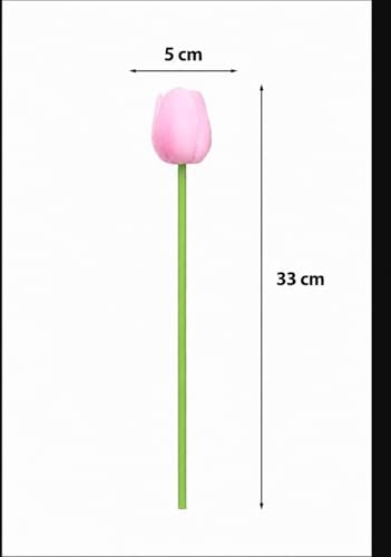 Image of Pink Olive 5 Pcs Artificial Tulip Flower Bunches for Vase | Silk Faux Flowers for Home Decor, Table Centerpiece, Living Room, Bedroom, Wedding Party, Gift (Vase Not Included)
