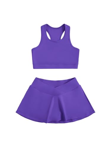 SOLY HUX Toddler Girl's 2 Piece Workout Outfits Lightweight Crop Tank Tops and Skort Athletic Set Plain Violet Purple 6Y