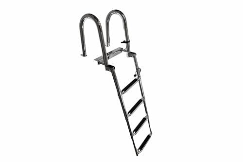 Vinland Marine 4-Step Over Platform Pontoon Boat Ladder Heavy Duty, 304 Stainless Steel, Marine Dock Ladder Flip Up, Dock Ladder for Salt Water, Pontoon ladders, Telescoping Boat Ladder, Boat Latter