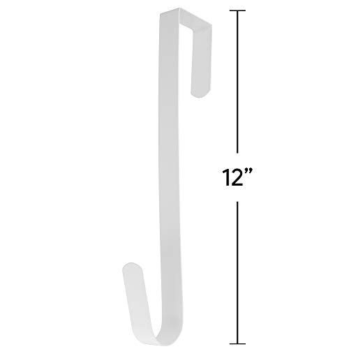 Rn'd Over Door Wreath Hook - Thin Metal Overdoor Wreath Holder Seasonal Hanger For Front Or Back Door (White, 12") #TOP4