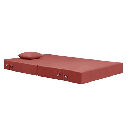 Image of Foldable 1-Seater, 3X6 Sofa Bed | Convertible Sofa Cum Bed with Cushion Jute Fabric Perfect for Living Rooms & Guest Rooms - Red