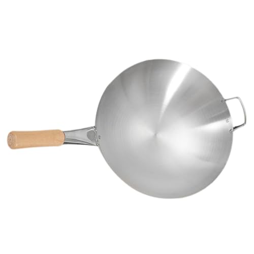 Wok de acero inoxidable con mango de madera miniatura 1