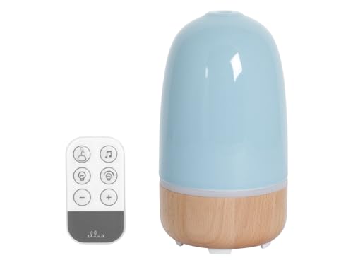 Homedics ARM-710BLA-WWX Ellia Essential Oil Diffuser, Relaxing Aromatherapy & Humidifier, Remote Controlled Ultrasonic Scented Air Mist, Colour Changing Lights & Sounds to Reduce Stress, Wood, Blue